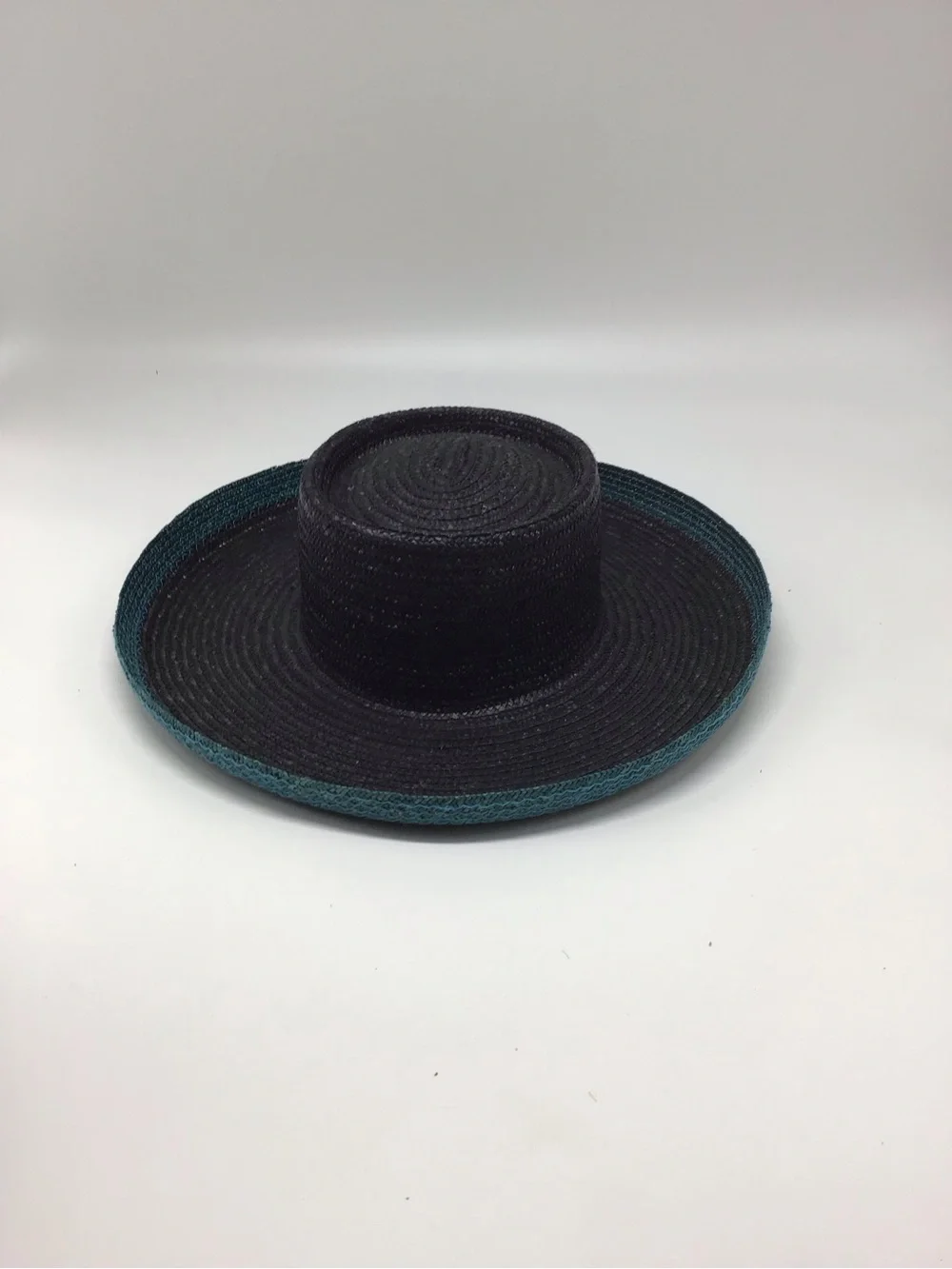Wide Brim Straw Hat with Teal Trim